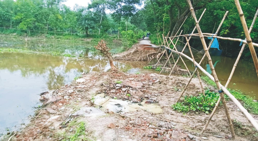  সড়কের উপর বাঁশের সাঁকো ৫০ হাজার মানুষের দুর্ভোগ