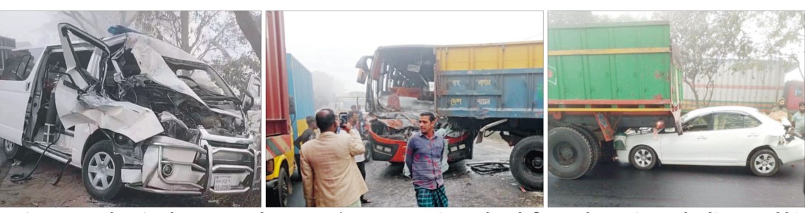 ঘন কুয়াশায় ১৩ যানবাহনের সংঘর্ষ