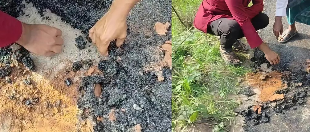   হাত দিতেই উঠে  যাচ্ছে সড়কের  কার্পেটিং! কাজ বন্ধ  করলো এলজিইডি