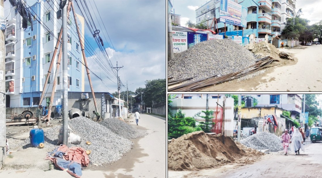 কুমিল্লার সড়ক-ফুটপাত দখল হয়ে আছে নির্মাণ সামগ্রীতে