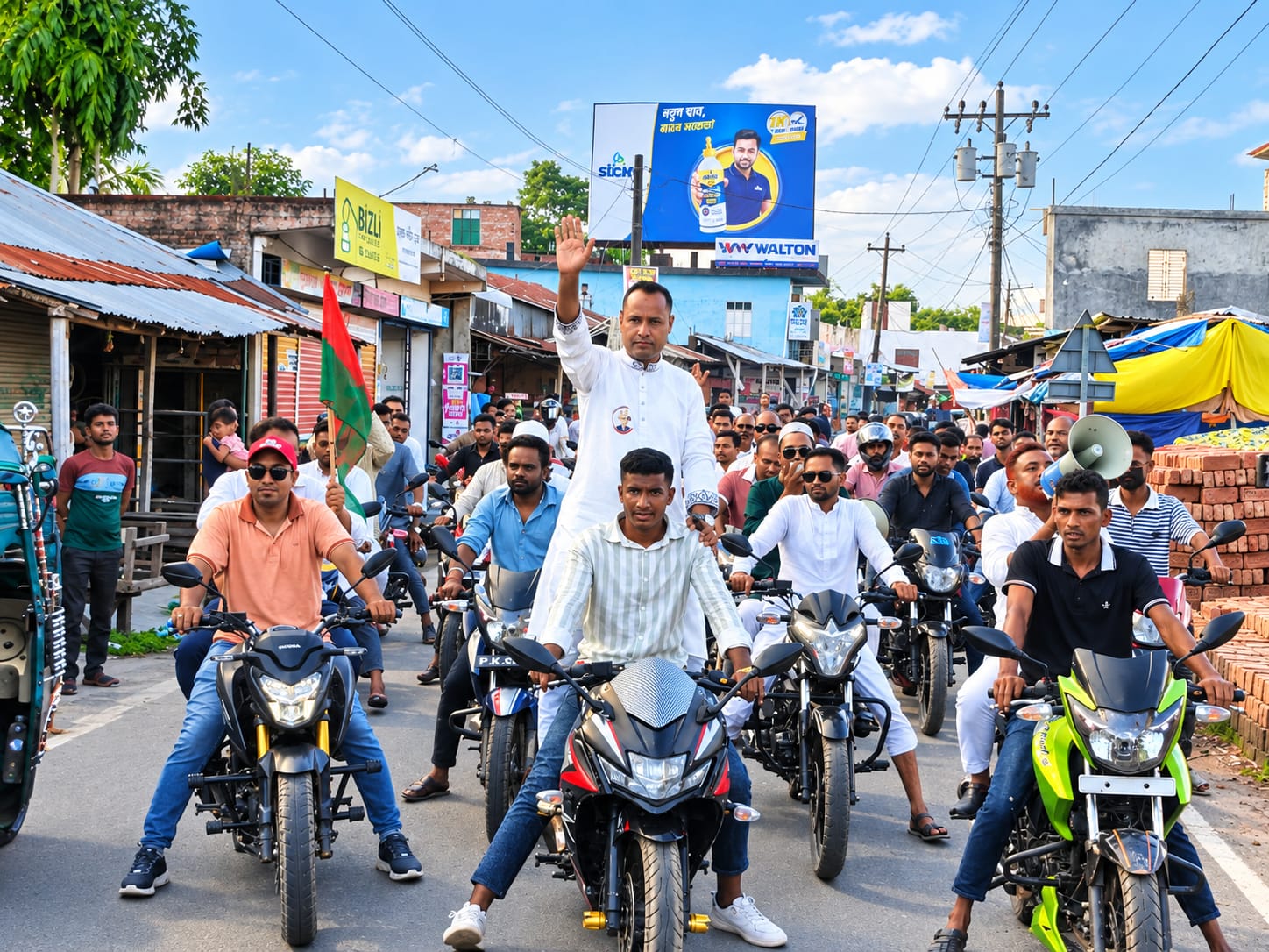 মনোহরগঞ্জের মৈশাতুয়ায় বিএনপি প্রার্থী কাদের চৌধুরীর সমর্থনে বিশাল মোটরসাইকেল শোডাউন