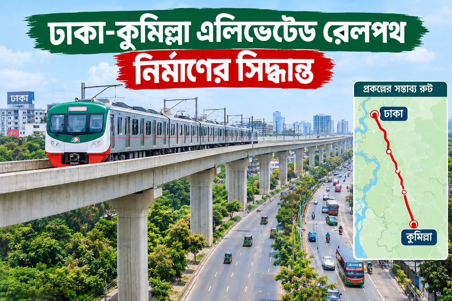    ঢাকা-কুমিল্লা এলিভেটেড রেলপথনির্মাণের সিদ্ধান্ত দূরত্ব 