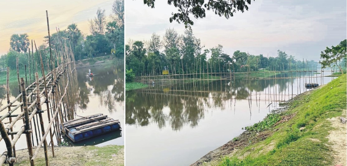 ডাকাতিয়া নদীতে ব্রিজ না&nbsp;থাকায় দুর্ভোগ, স্বেচ্ছাশ্রমে&nbsp;চলছে বাঁশের সাঁকো নির্মাণ