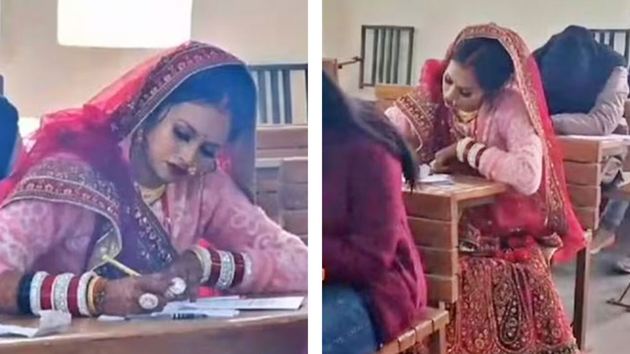বিয়ের পোশাকেই পরীক্ষা দিলেন কনে