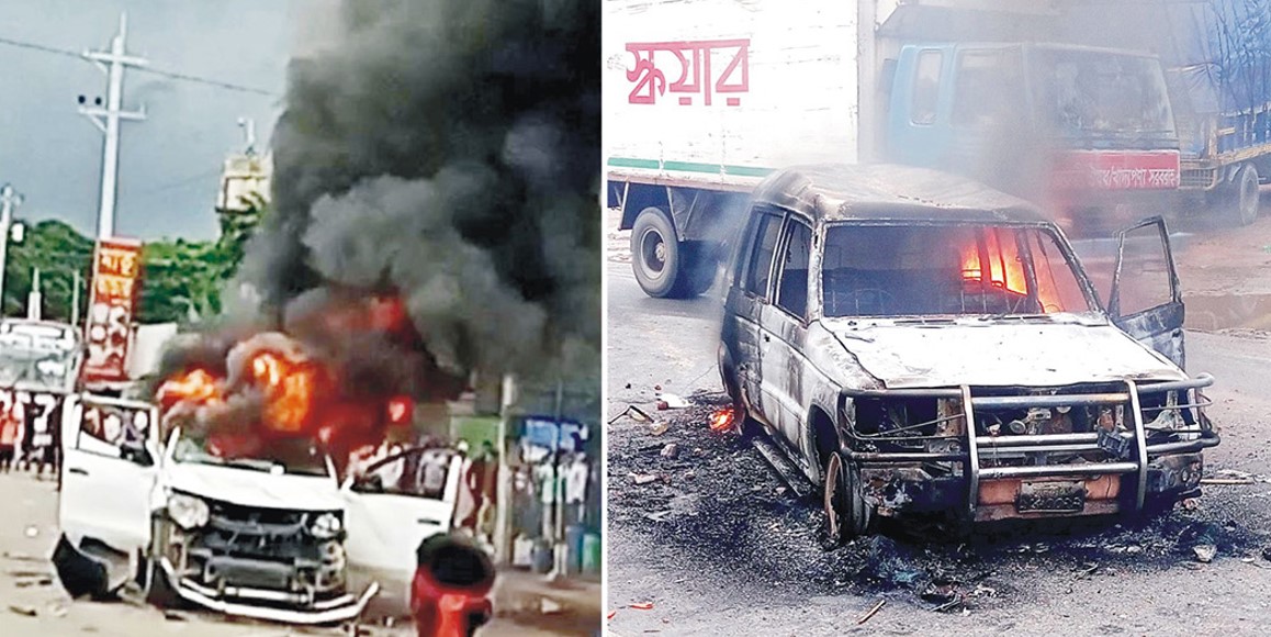  চান্দিনায় এসি ল্যান্ড  ও মৎস্য কর্মকর্তার গাড়িতে আগুন