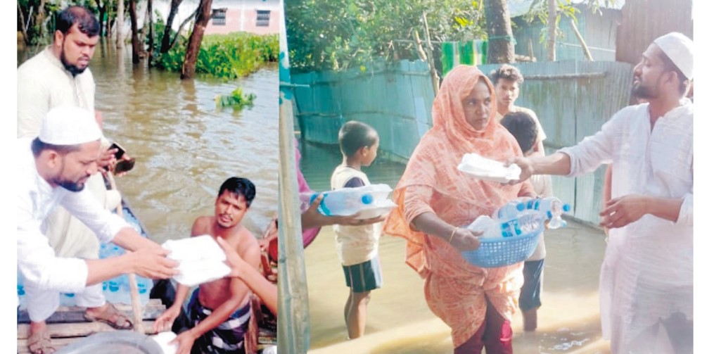  নাঙ্গলকোটে বানভাসিদের মাঝে খাদ্য পৌঁছে  দিচ্ছেন যুবদল নেতা আবু বকর চৌধুরী